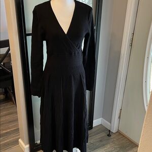 New With Tags…Long Sleeved Black Ribbed Wrap Sweater Dress…Size XL